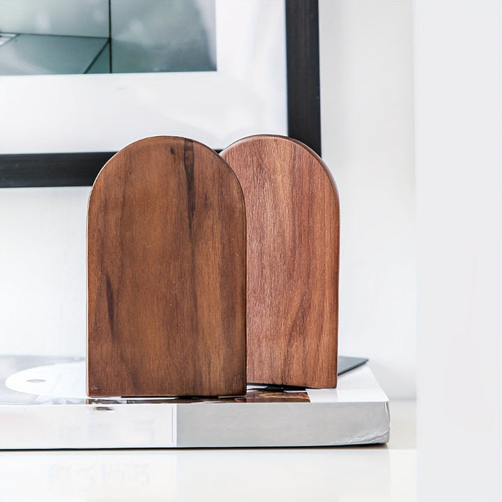Wooden Bookends Black Walnut | Heavy Duty Desk Book Holders for Books Folders and Magazines | Stable Shelf Support 3