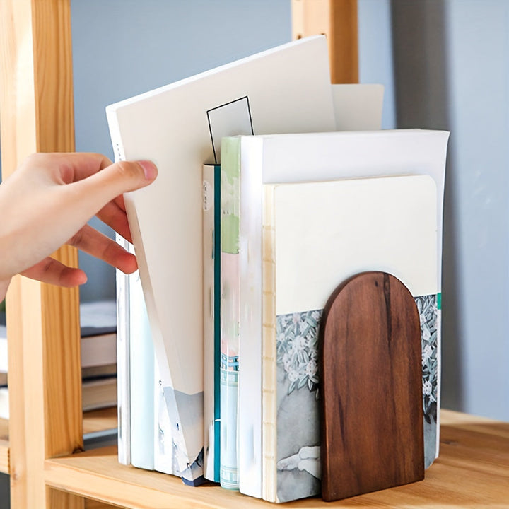 Wooden Bookends Black Walnut | Heavy Duty Desk Book Holders for Books Folders and Magazines | Stable Shelf Support 4