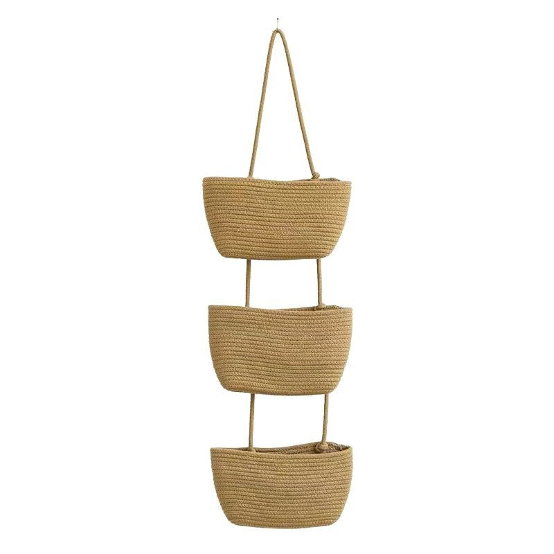 Wall Hanging Storage Organizer Handwoven Spaced Tiers with 3-Tier Design