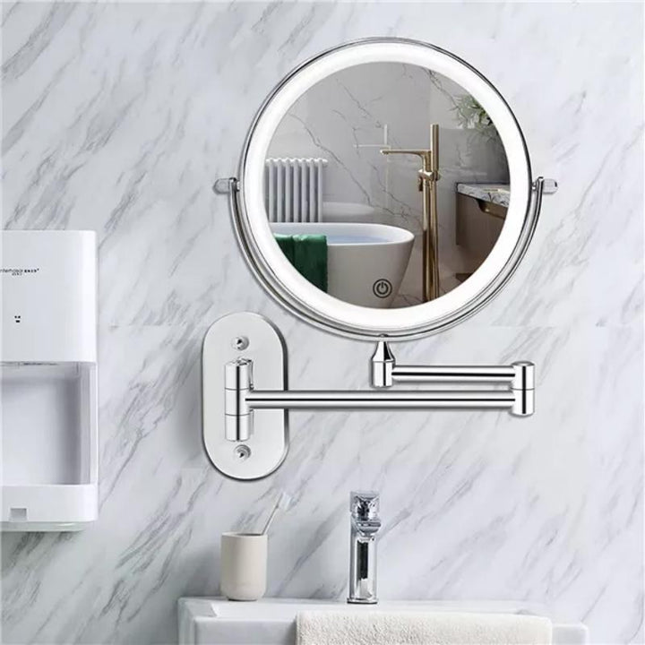 Wall Mounted Makeup Mirror | Lit Double-Sided With Swing Arm