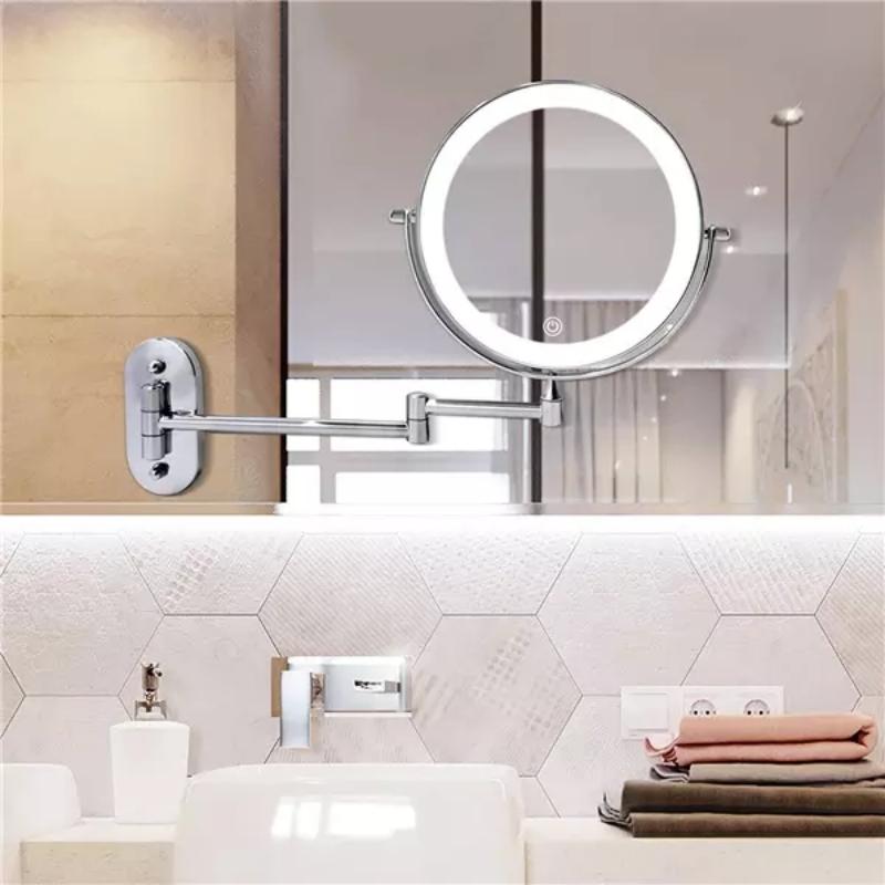 Wall Mounted Makeup Mirror | Lit Double-Sided With Swing Arm