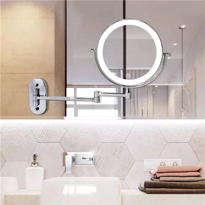 Wall Mounted Makeup Mirror | Lit Double-Sided With Swing Arm