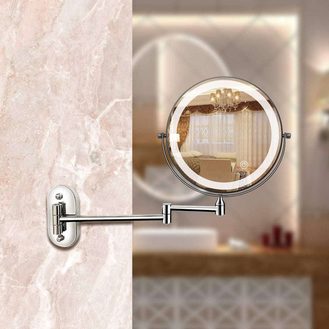 Wall Mounted Makeup Mirror | Lit Double-Sided With Swing Arm