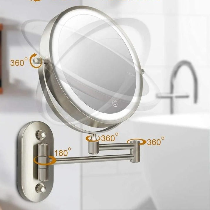 Wall Mounted Makeup Mirror | Lit Double-Sided With Swing Arm