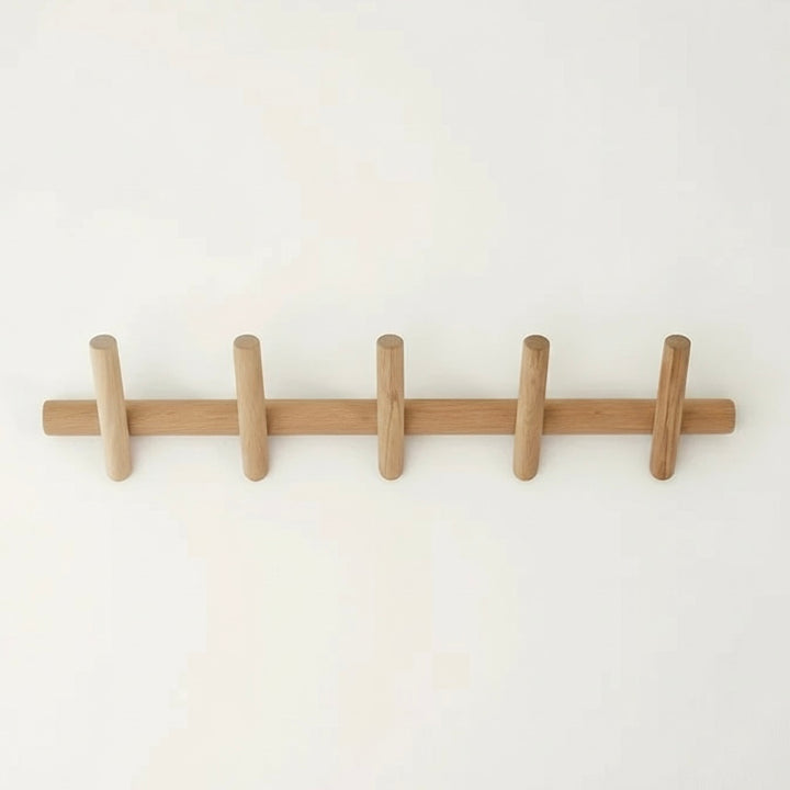 Wall-Mounted Oak Coat &amp; Hat Rack (5 Hooks)