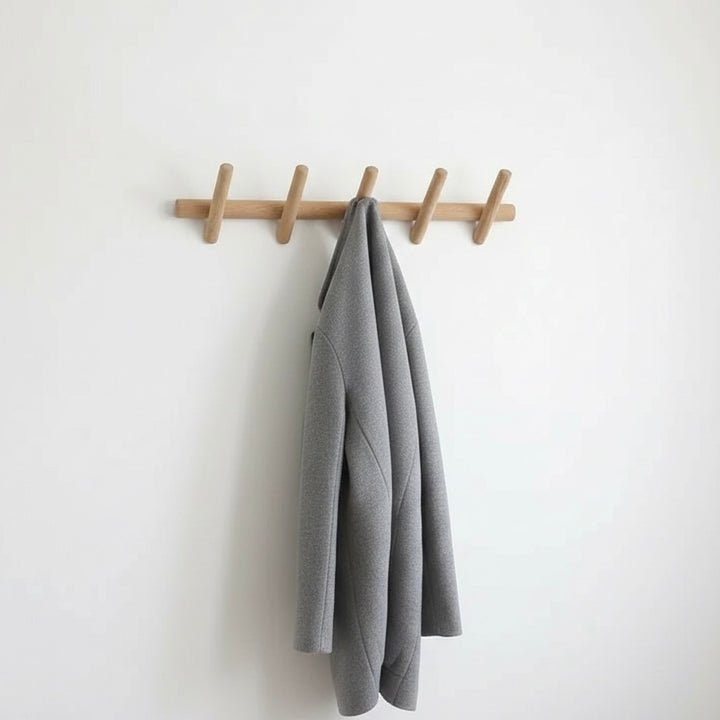 Wall-Mounted Oak Coat &amp; Hat Rack (5 Hooks)