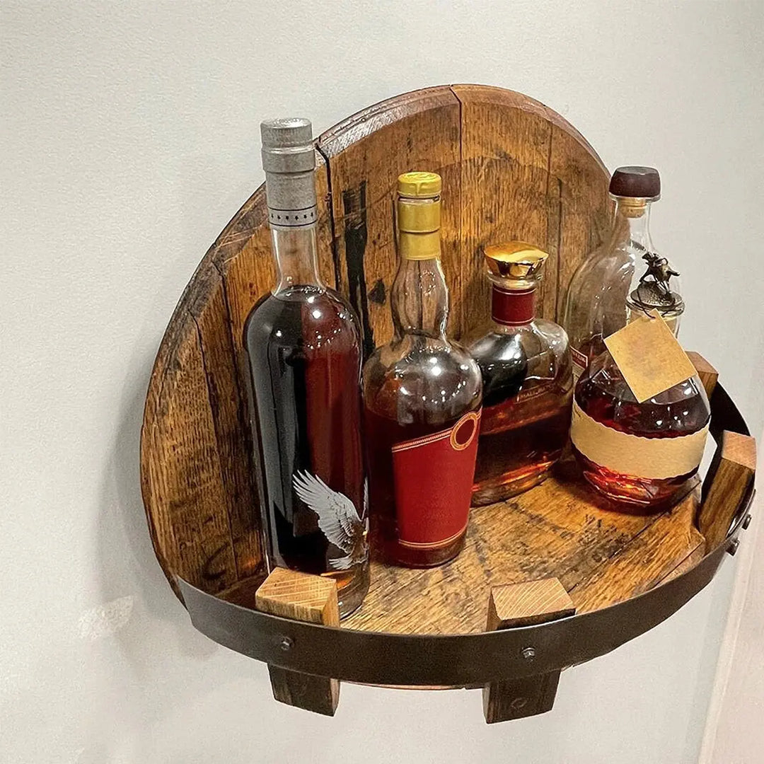 Wall Wine Rack Wooden Reclaimed Oak Barrel Decor with 7-Bottle Capacity