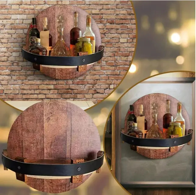 Wall Wine Rack Wooden Reclaimed Oak Barrel Decor with 7-Bottle Capacity