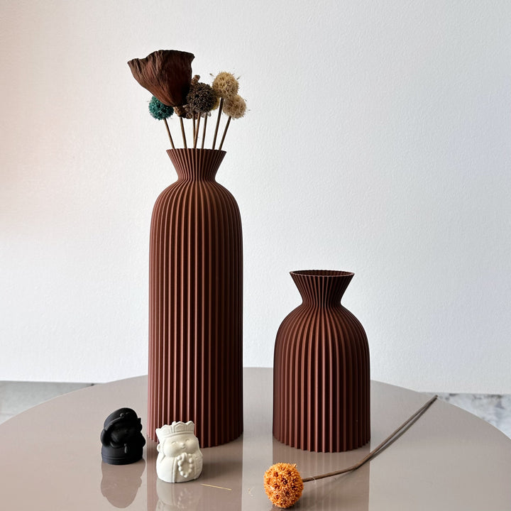 Wavy Pattern Dry Flower Vase Set of Two | Sculptural Wave Design, No Water Needed | Home, Office and Desktop Decor