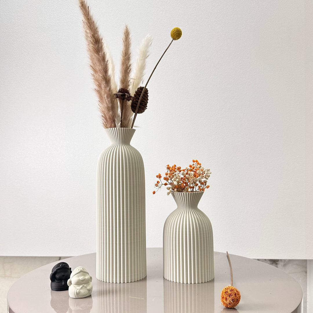 Wavy Pattern Dry Flower Vase Set of Two | Sculptural Wave Design, No Water Needed | Home, Office and Desktop Decor