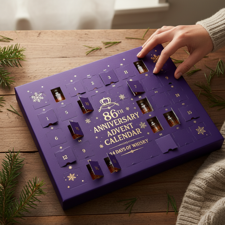 Whiskey Style Advent Calendar | 24 Collectible Mini Bottle Ornaments | Non-Alcoholic Reusable Holiday Countdown Decor