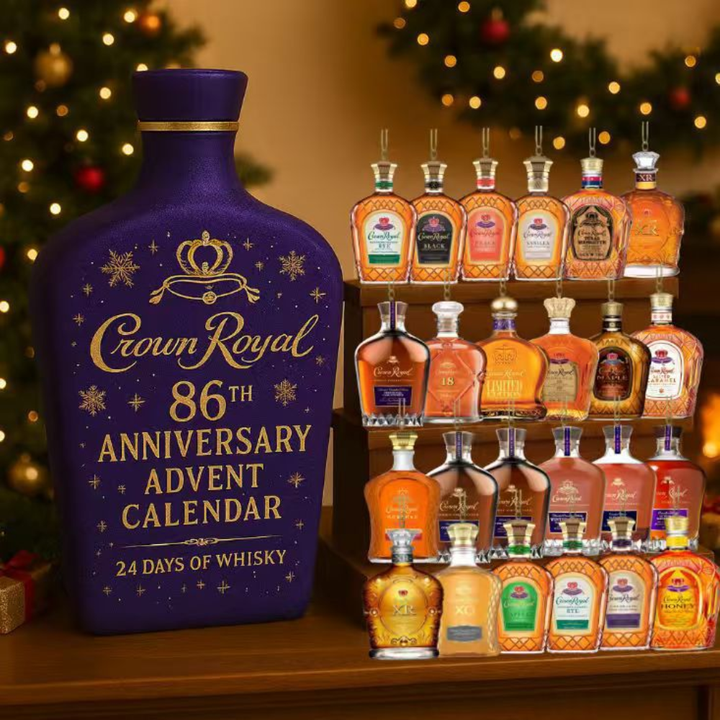 Whiskey Style Advent Calendar | 24 Collectible Mini Bottle Ornaments | Non-Alcoholic Reusable Holiday Countdown Decor