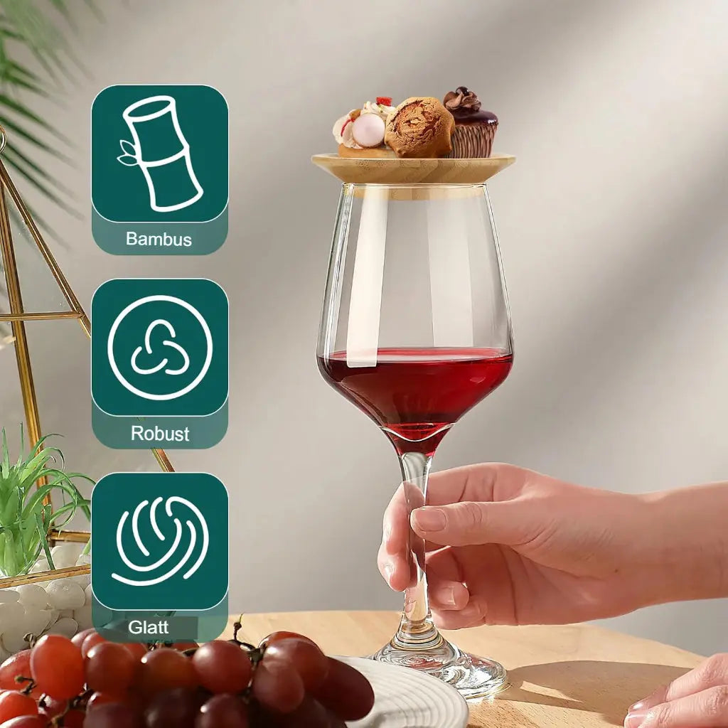 Wine Glass Topper Bamboo Snack Plate Lightweight Easy-Clean with Raised Rim