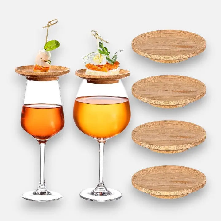 Wine Glass Topper Bamboo Snack Plate Lightweight Easy-Clean with Raised Rim