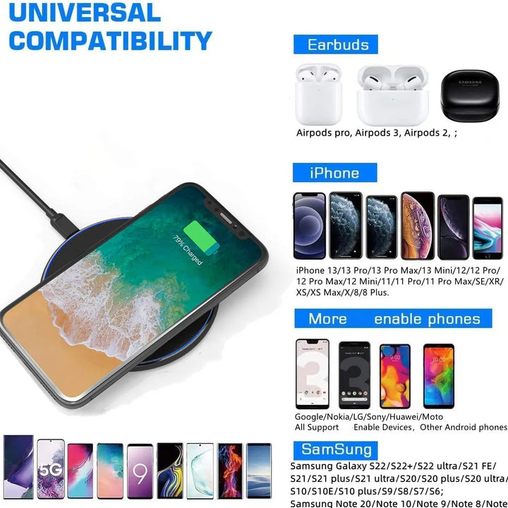 Wireless Charger 30 W Fast Charging Qi-Compatible with LED Status Ring