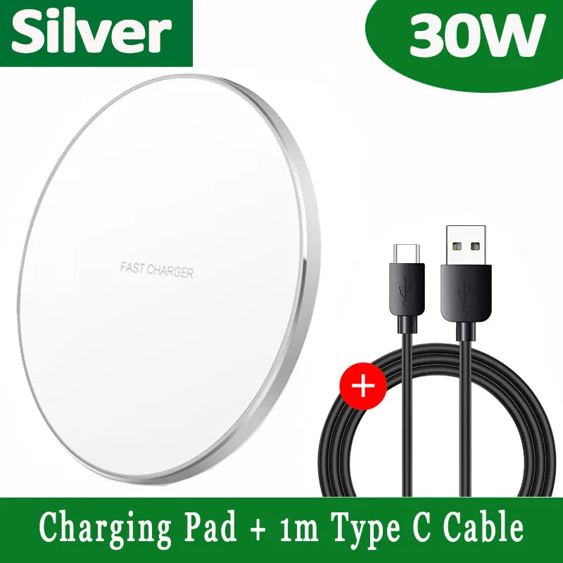 Wireless Charger 30 W Fast Charging Qi-Compatible with LED Status Ring