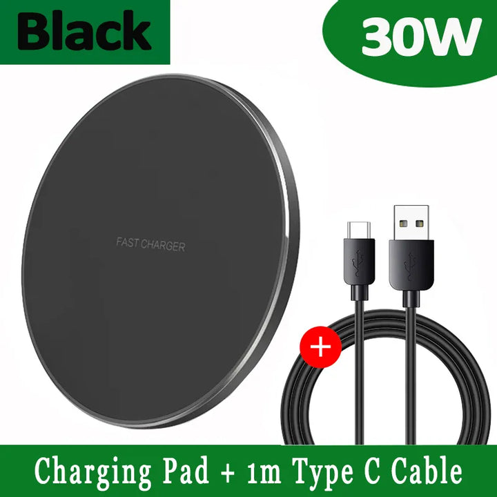 Wireless Charger 30 W Fast Charging Qi-Compatible with LED Status Ring