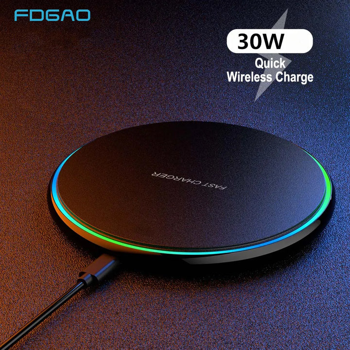 Wireless Charger 30 W Fast Charging Qi-Compatible with LED Status Ring