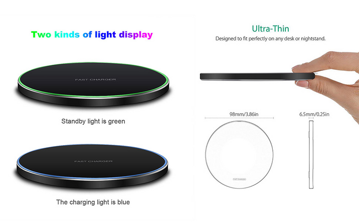 Wireless Charger 30 W Fast Charging Qi-Compatible with LED Status Ring