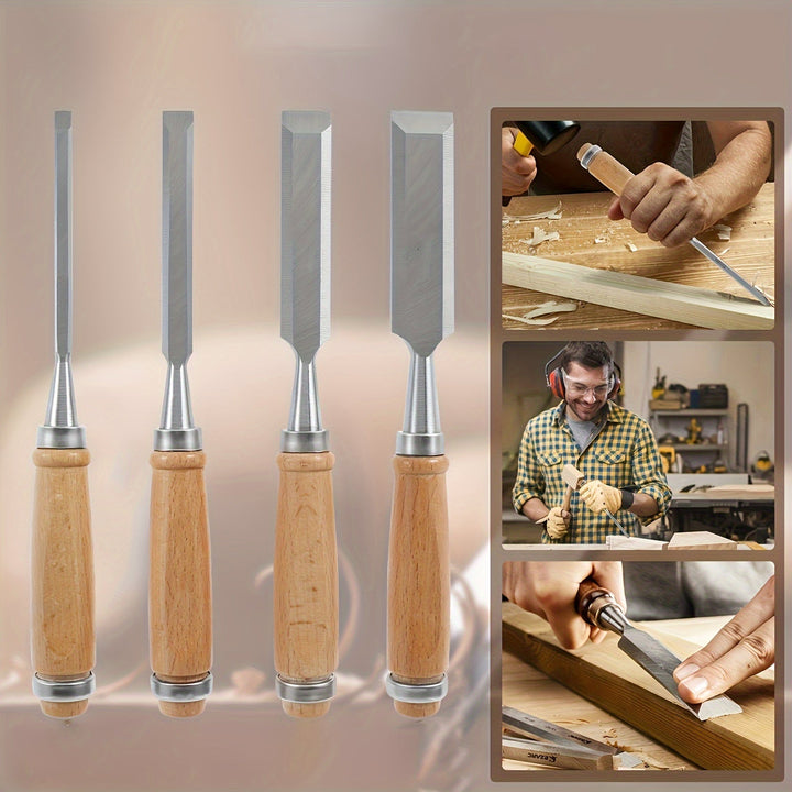 Wood Chisel Set Chromium-Vanadium Steel | 12-Piece Beech Wood Handles | Precision Woodworking Tool Set for Clean Controlled Cuts