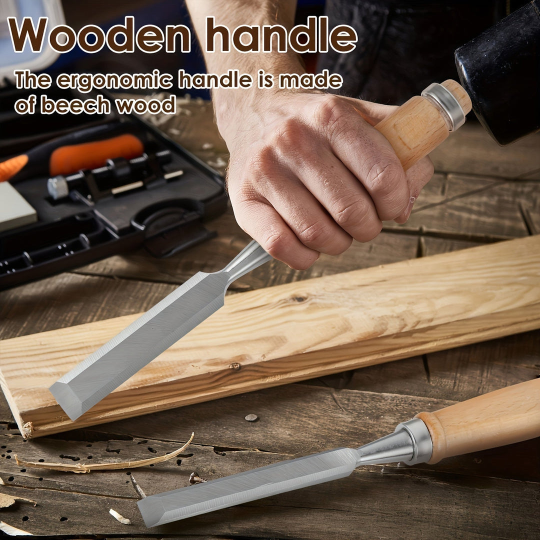 Wood Chisel Set Chromium-Vanadium Steel | 12-Piece Beech Wood Handles | Precision Woodworking Tool Set for Clean Controlled Cuts