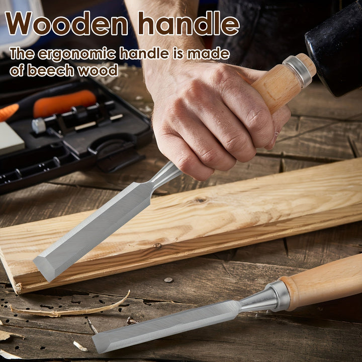 Wood Chisel Set Chromium-Vanadium Steel | 12-Piece Beech Wood Handles | Precision Woodworking Tool Set for Clean Controlled Cuts
