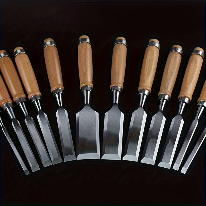 Wood Chisel Set Chromium-Vanadium Steel | 12-Piece Beech Wood Handles | Precision Woodworking Tool Set for Clean Controlled Cuts