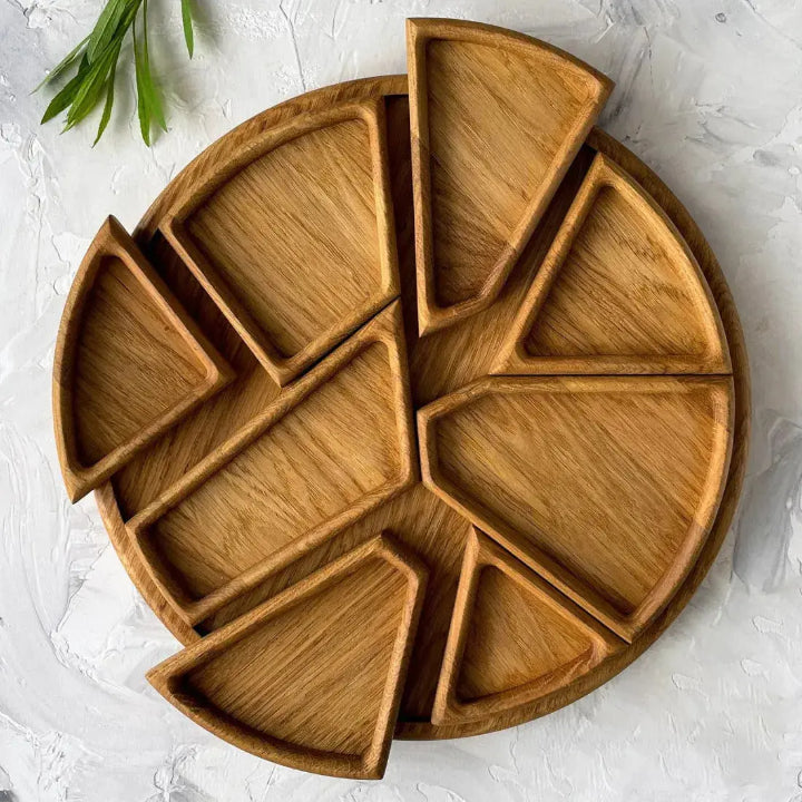 Wood Serving Tray | Round Divided Snack &amp; Charcuterie Platter Board