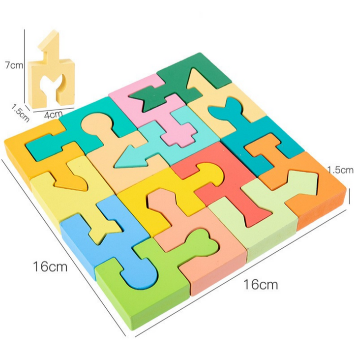 Wooden Building Blocks Geometric Shapes Chunky Multicolour with Rounded Edges
