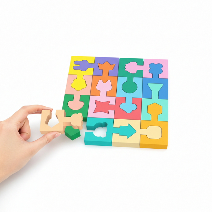 Wooden Building Blocks Geometric Shapes Chunky Multicolour with Rounded Edges