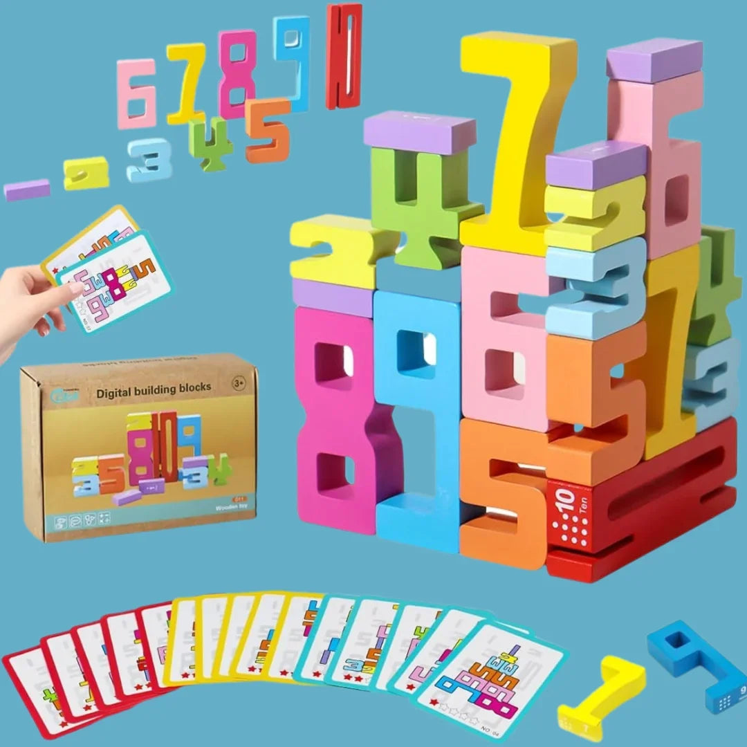 Wooden Building Blocks with Numbers | Colourful Stacking Set for Learning | Supports Early Number Recognition Skills