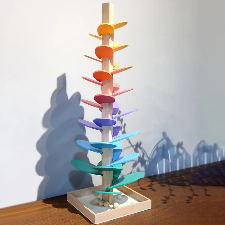 Wooden Sound Tower Marble Run Toy with 10 Balls Included
