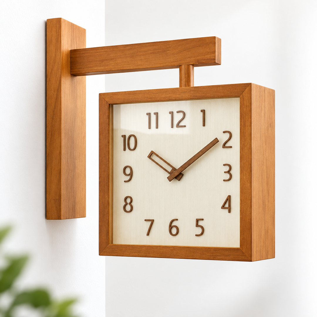 Wooden Wall Clock Battery Operated Dual-Sided with Pendulum Movement