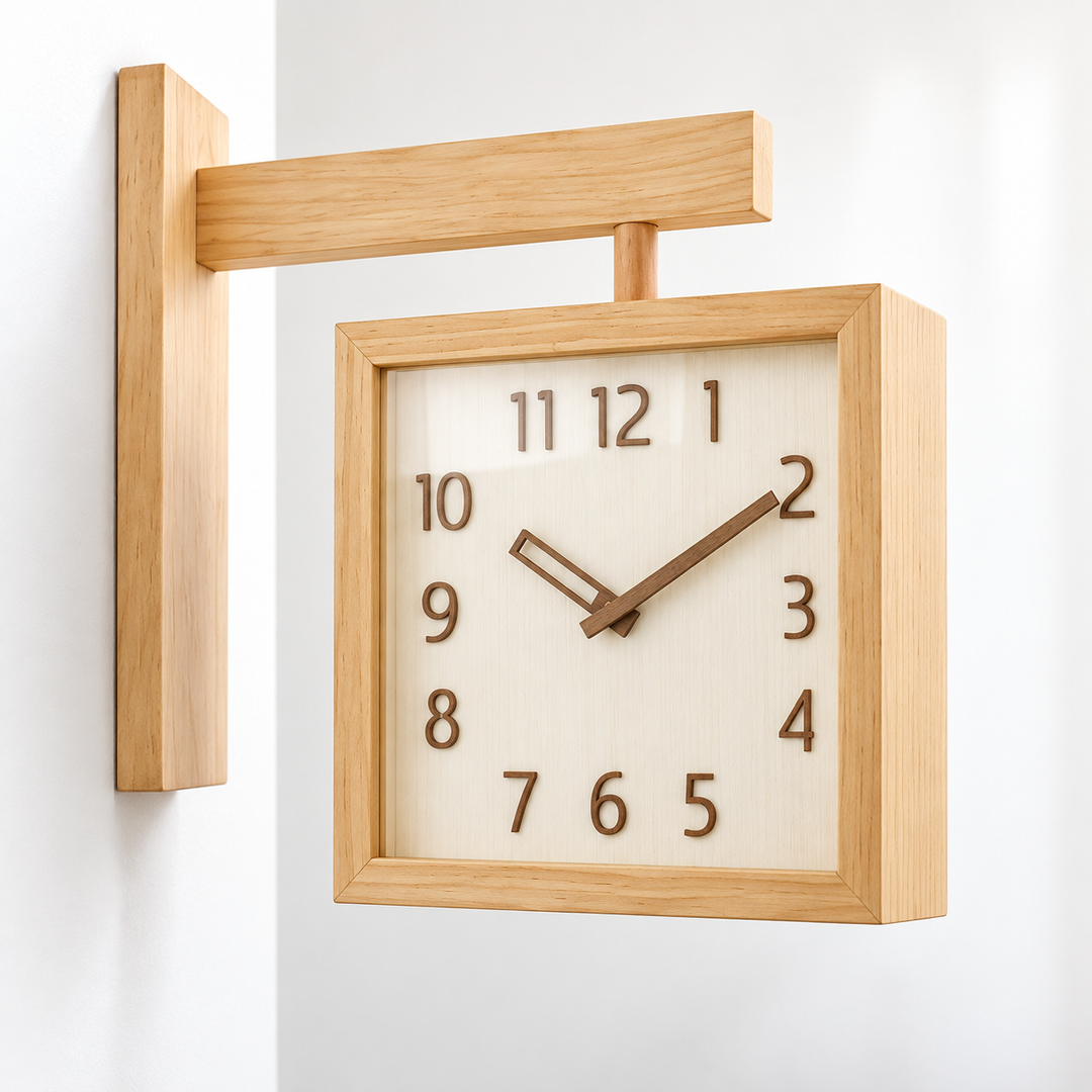 Wooden Wall Clock Battery Operated Dual-Sided with Pendulum Movement
