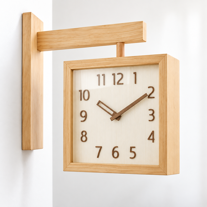 Wooden Wall Clock Battery Operated Dual-Sided with Pendulum Movement
