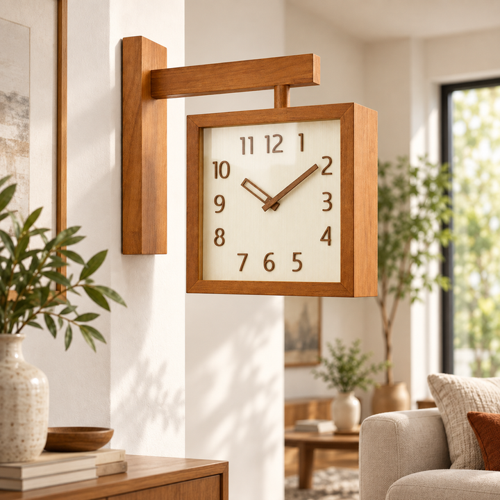 Wooden Wall Clock Battery Operated Dual-Sided with Pendulum Movement