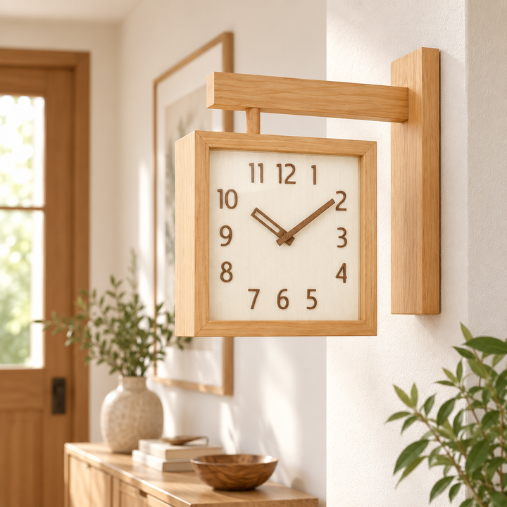 Wooden Wall Clock Battery Operated Dual-Sided with Pendulum Movement