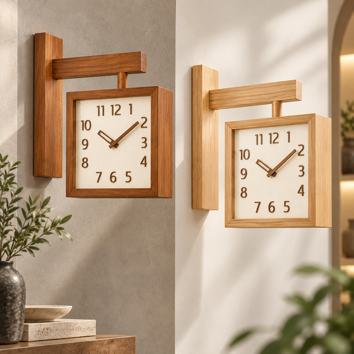 Wooden Wall Clock Battery Operated Dual-Sided with Pendulum Movement