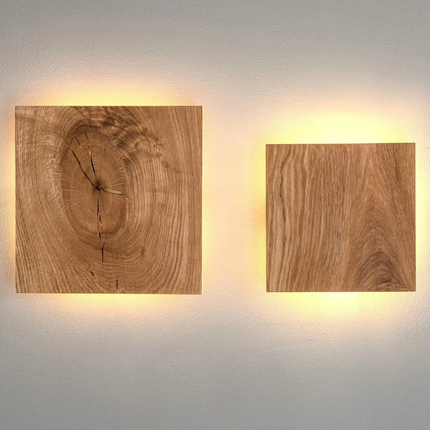 Wooden Wall Lamp Square Design | Indirect LED Light, Scandinavian Style | Warm Wood Grain Finish for Living Room, Bedroom, Hallway