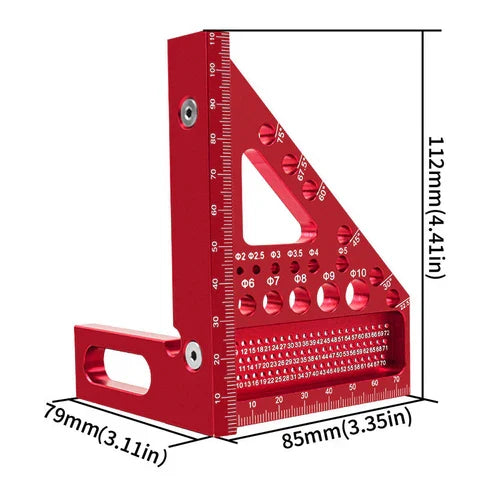 Woodworking Square Aluminium Anodised Multi-Angle with Drill Guide Holes