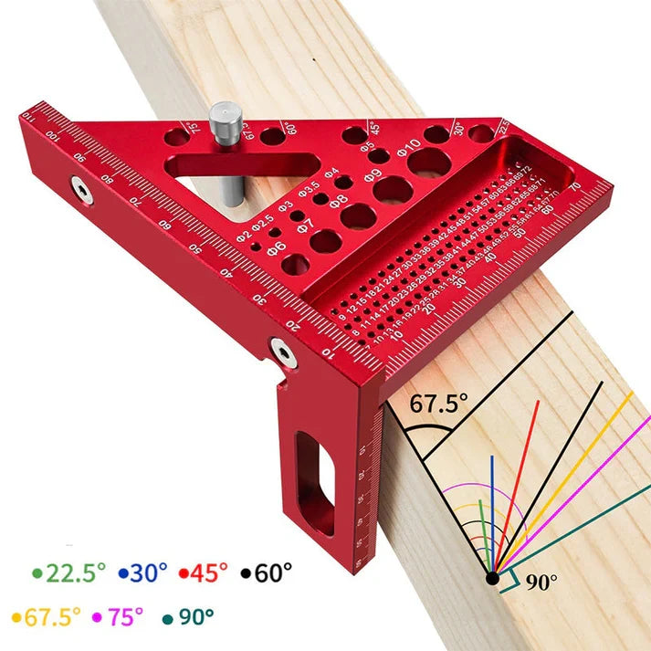 Woodworking Square Aluminium Anodised Multi-Angle with Drill Guide Holes