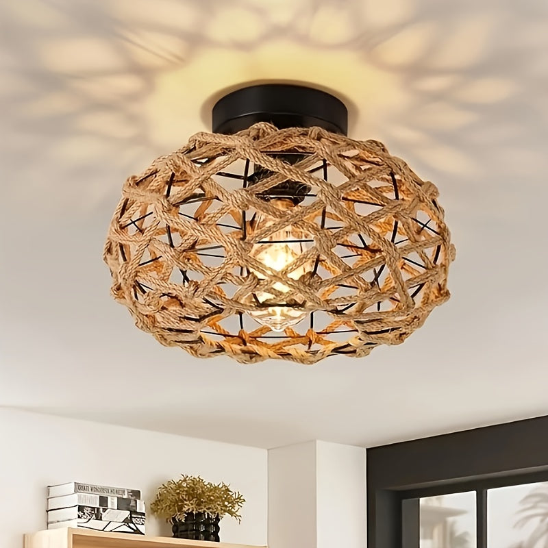 Woven Rope Flush Mount Ceiling Light Ambient Glow Fixture