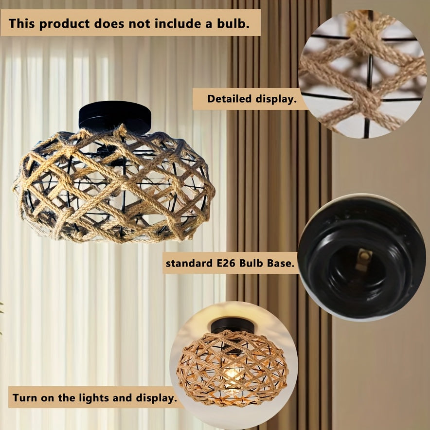 Woven Rope Flush Mount Ceiling Light Ambient Glow Fixture