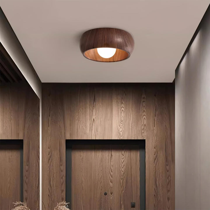 Wooden Ceiling Lamp with Integrated LED | Warm White Glow for Bedrooms, Dining Rooms &amp; Hallways | Surface Mounted 6