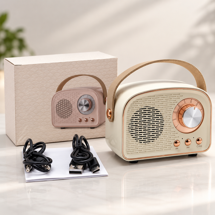 Retro Bluetooth Speaker FM Radio Rechargeable Carry Handle 10