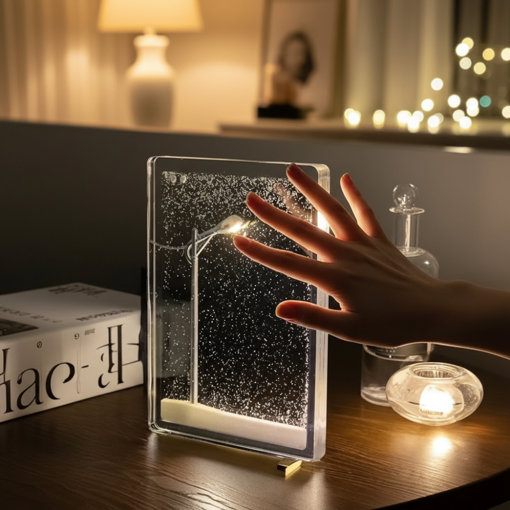Snowfall Lamp Winter Decor | LED Ambient Snow Effect Light | Cosy Mood Lighting for Living Room, Bedroom & Shelf 1