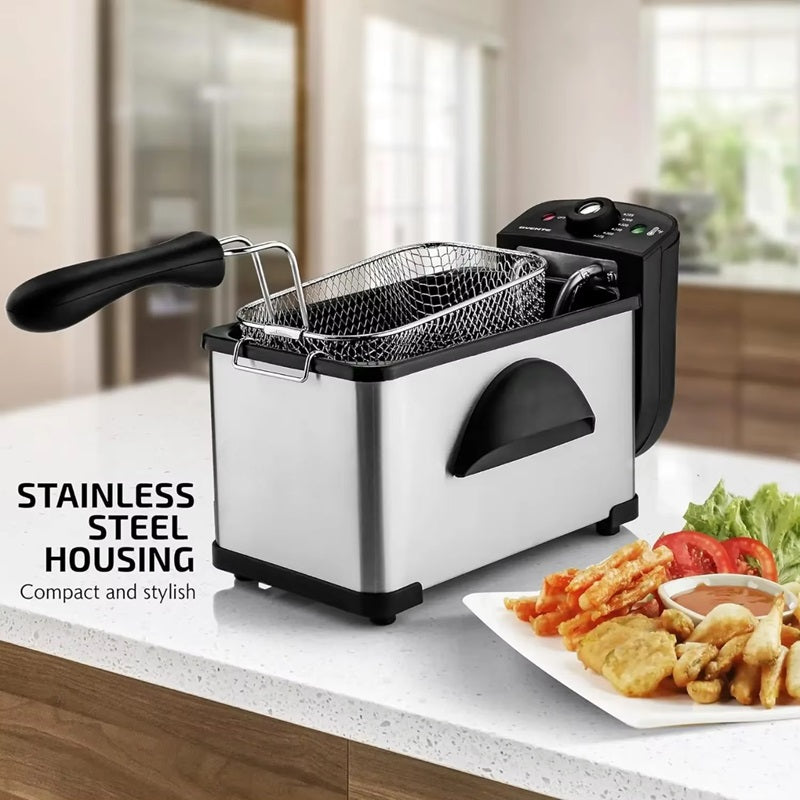 Electric Deep Fryer 2L | Adjustable Temperature Control 275-375°F | Viewing Window, Dishwasher-Safe Basket & Pan 2