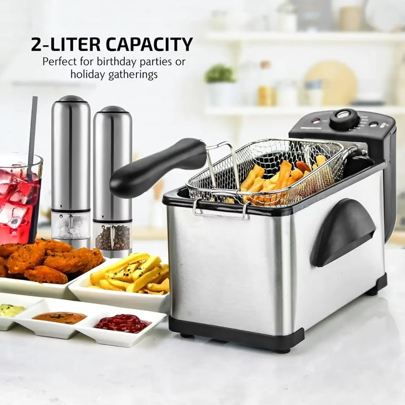 Electric Deep Fryer 2L | Adjustable Temperature Control 275-375°F | Viewing Window, Dishwasher-Safe Basket &amp; Pan 3