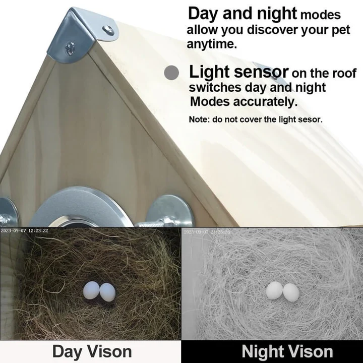 Bird Nest Box Camera Wooden | Built-In Live Feed Camera, Weatherproof Design | Mountable Outdoor Nesting Feeder Box 3