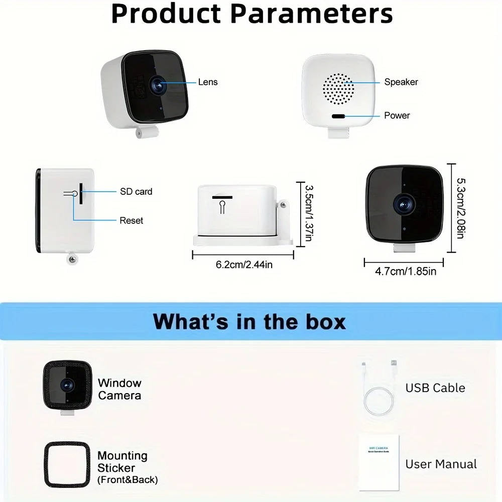 1080P Wifi Window Camera | Night Vision, Two Way Audio, Person Detection | 32GB Card, 24/7 Recording, Wide View 7